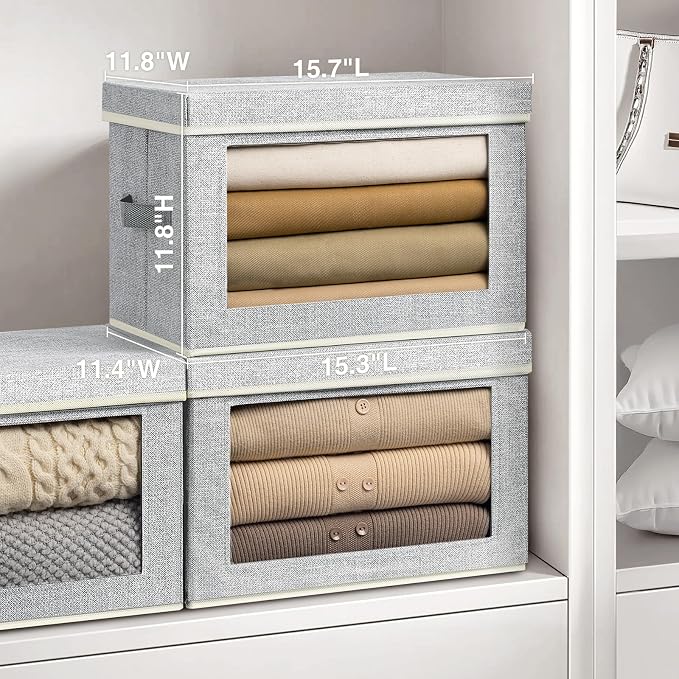 Storage Bins with Lids, 3 Pack Large Storage Cubes with Window, Closet Bins with Lids & Handles, Fabric Box for Organizing Clothes, Towels, Books, Blended