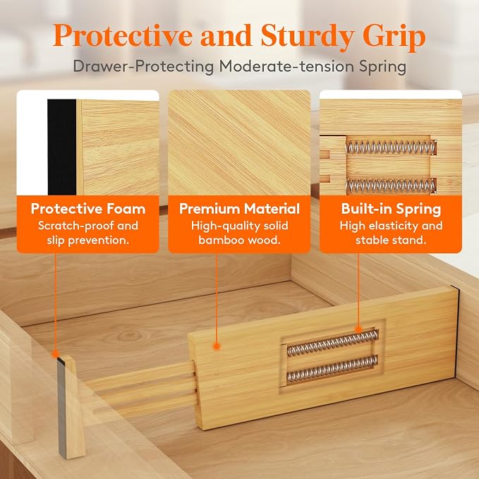 Lifewit 4" High Dresser Drawer Dividers, Adjustable Bamboo Drawer Organizer | 5 Pack 12"-16" Expandable Drawer Separator for Clothes, Utensils, Kitchen, Cabinet, Closet, Nursery Organization & Storage