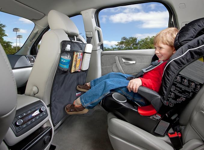 Britax Kick Mat Seat Protectors, 2-Pack | Water-Resistant + Machine Washable + Pocket Storage Organizer , Black