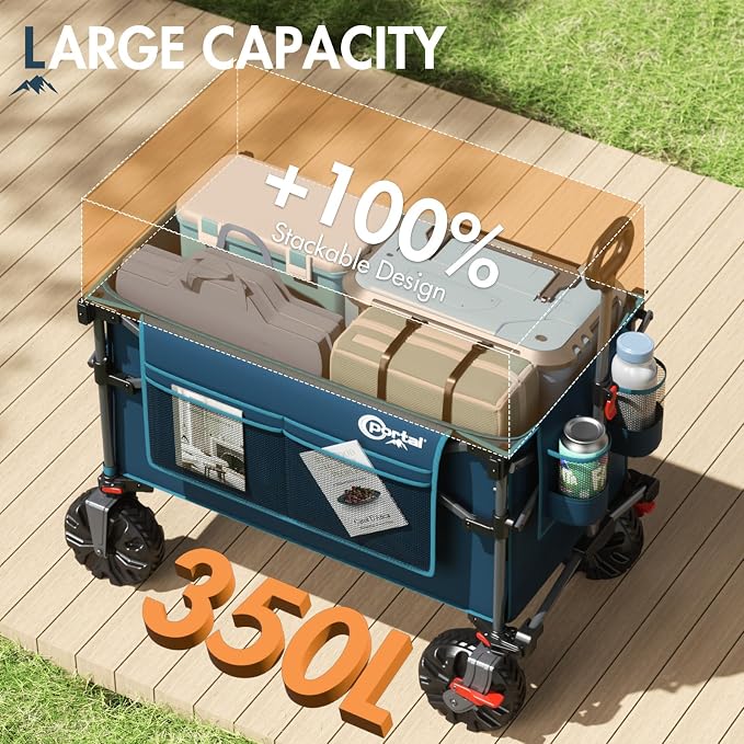 Portal 350L Collapsible Wagon Cart with Removable Canopy, 270LB Cart Blue | Collapsible Wagon Cart with Removable Canopy Folding with Rear Door for Pet, Camping, Beach, Sports and Outdoor Adventures