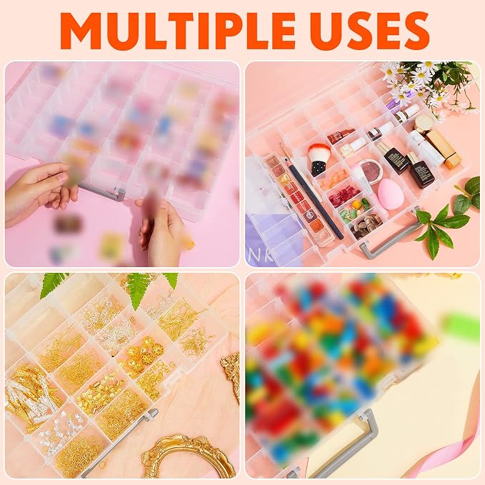 Juexica 1 Pcs 48 Grids Plastic Bead Organizer Box with Divider, Clear
