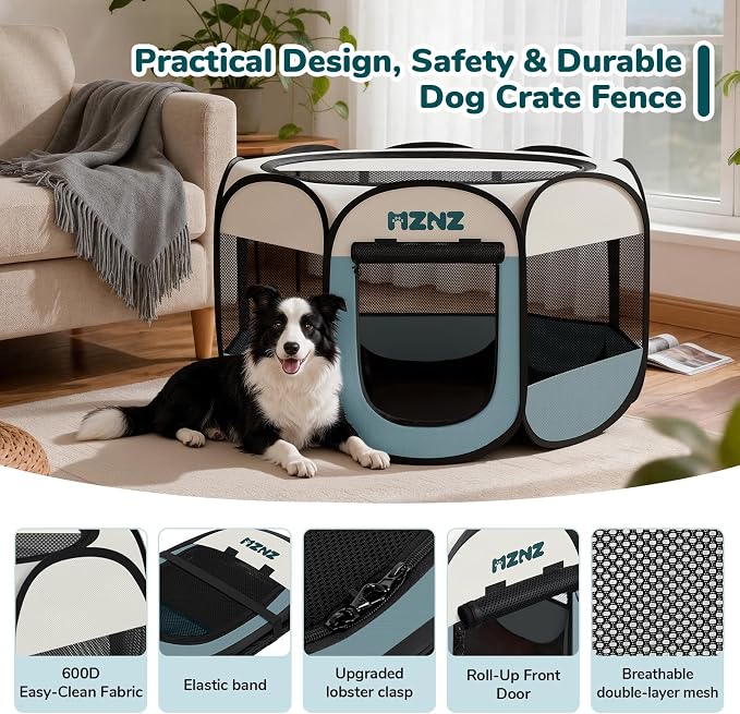 Dog Cat Small Animal Puppy Playpen Crate with Pee Pad, Large, Grey | Portable Pop Up Pet Cage Enclosure Tent Kennel Indoor Outdoor with Carrying Case, No Assembly, Camping Use