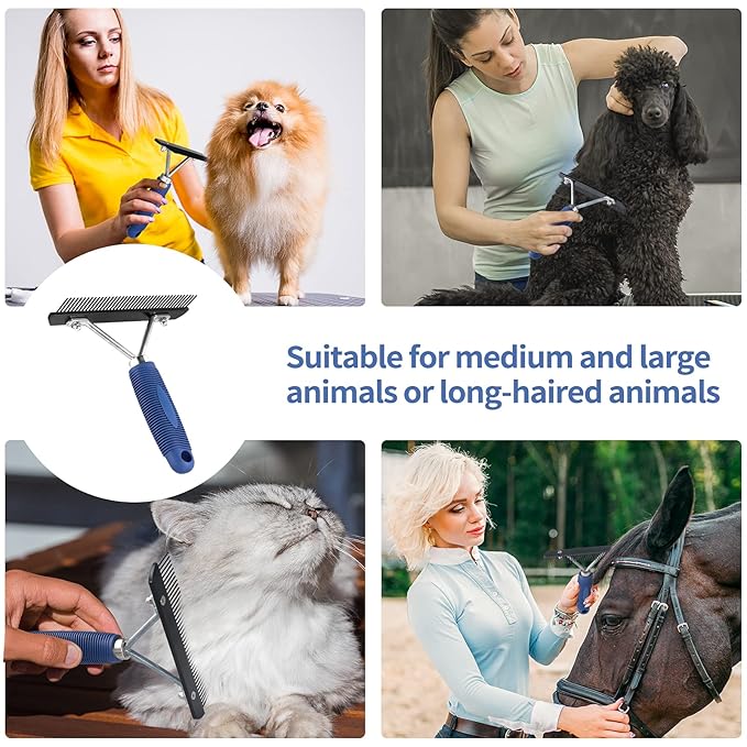 Undercoat Rake for Dogs, Long Tooth Grooming Rake + Stainless Steel Shedding Comb, Deshedding Brushes for Large Pet Horse Longhair Cat, German Shepherd Husky Brush
