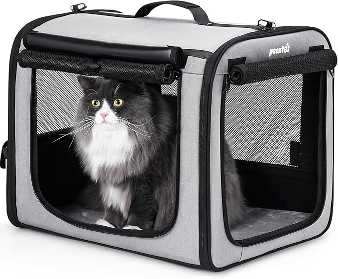 Dog Car Carrier Light Weight 19.7×16.9×14.8in, Foldable Dog Carrier, Gray | Easy to Assemble, Portable and Breathable Pet Carrier, Suitable for Indoor and Outdoor Use, Dog Travel Crate with Curtain