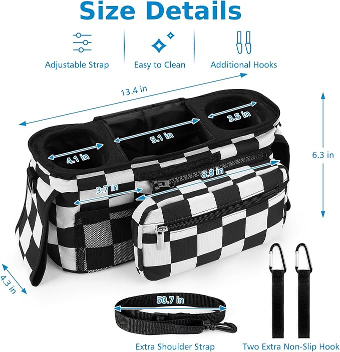 Accmor Universal Stroller Organizer with Insulated Cup Holder Detachable Phone Bag and Shoulder Strap,Stroller Bag Caddy Organizer for Uppababy, Baby Jogger, Britax Strollers