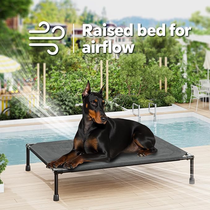 Simple Trending Elevated Dog Bed for Large Dogs, Waterproof Raised Dog Cot | Washable Mesh, Cooling Breathable Pet Bed for Outdoor, Portable Pet Cots, Anti-Slip Feet, Easy to Clean, 42" x 31", Black