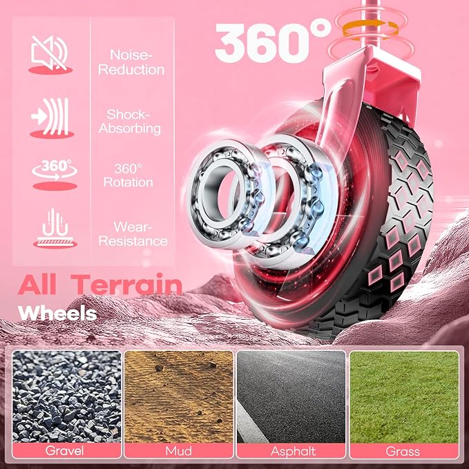 34'' Extra Long Folding Portable Wagon Cart, 120L 360LBS Pink | Wagons Carts Foldable, Heavy Duty, Collapsible Compact Storage, Utility for Shopping/Grocery/Garden/Camping/Sports