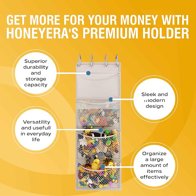 Honeyera The Original Storage for Stuffed Animals, Over Door Organizer for Stuffies, Baby Accessories, Toy Plush, Breathable Hanging Pockets Big Girls Toddler Large Bag