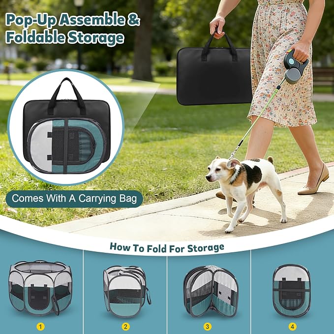 Portable Pet Playpen for Cat Dog: Foldable Cat Playpen Enclosed Pet 10lbs | Small Puppy Kitten Pop Up Collapsible Tent Crates Kennel Carry Bag 600D Oxford Waterproof Base Indoor Outdoor Travel Camping