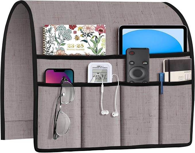 Joywell Armrest Organizer Remote Holder, White Sand | For Recliner Armchair Caddy Couch Sofa Arm Chair Caddie, 6 Pocket Storage, For Magazine, iPad, Phone