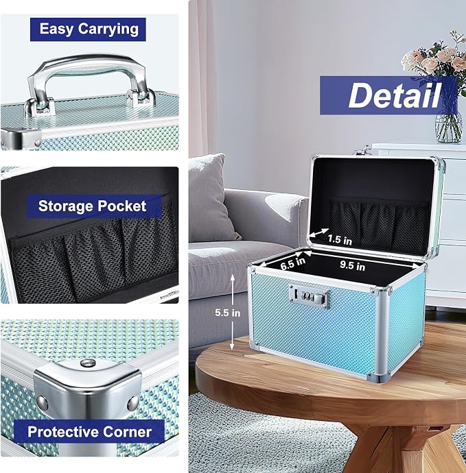 Lockable Medicine Storage Box - Turquoise Cabinet Med Lock Organizer, 10 x 7 x 7.9 Inches Safe Med Case with Lock for Home, Dorm, Office, or Travel