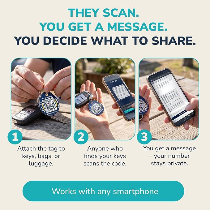 Smart Keychain Messaging Tags | Key Recovery Privacy QR Tags, 2-Pack | Lost Key Privacy Messaging | Customizable QR Smart Keychain Tags | Use as Owner ID with Samsung GPS Tile Tracker | No Fee