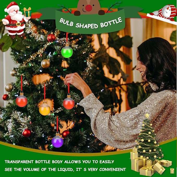 OUNONA 10pcs Bulb-shaped round Plastic Bottles with Leak-proof Lids, Pet Drink Containers for Party Hanging Decors and Storage, Golden Candy Bottles for Holiday Gift Packaging