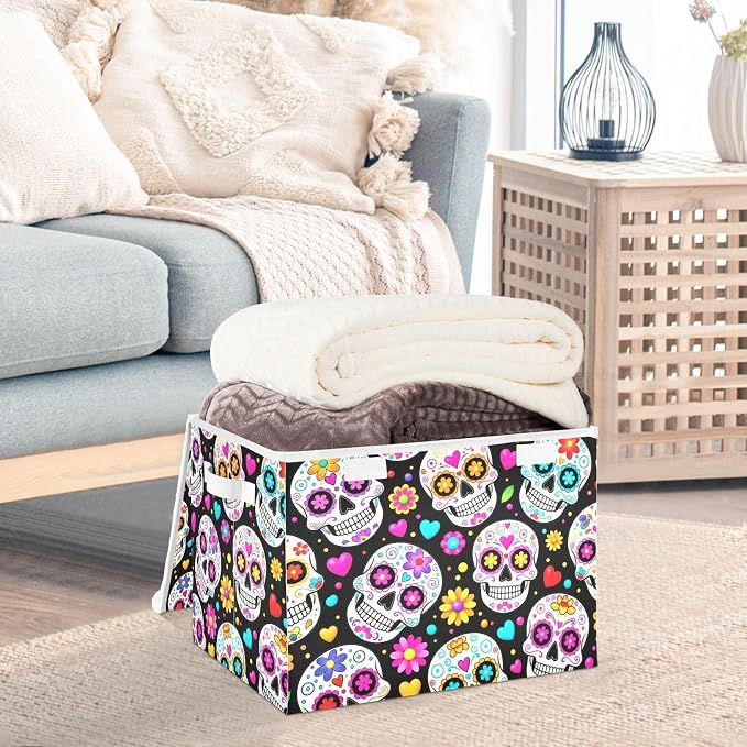 Gothic Fabric Storage Bins with Lid Storage Boxes Clothes Baskets 40L | Decorative Storage Boxes, Foldable & Stackable, Dust-Proof Flip Top, Reinforced Handles, For Home & Dorm, Clothes & Toy Box
