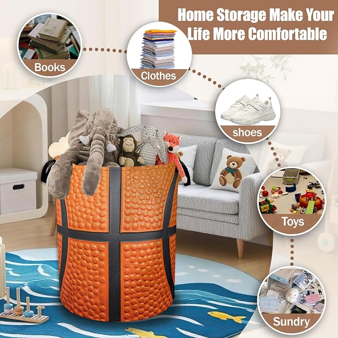 Basketball Laundry Hamper,Laundry Baskets,Waterproof Oxford Cloth Toy Storage for Bedroom,Bathroom,Nursery,16x20.8 Inch