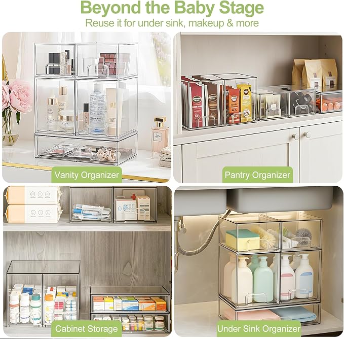 Bottle Storage Organizer Baby: Acrylic Stackable Storage Drawers | Clear Bottles Station Organizer for Countertop, Vanity, Bathroom, Cabinet Organization - 5 Pack