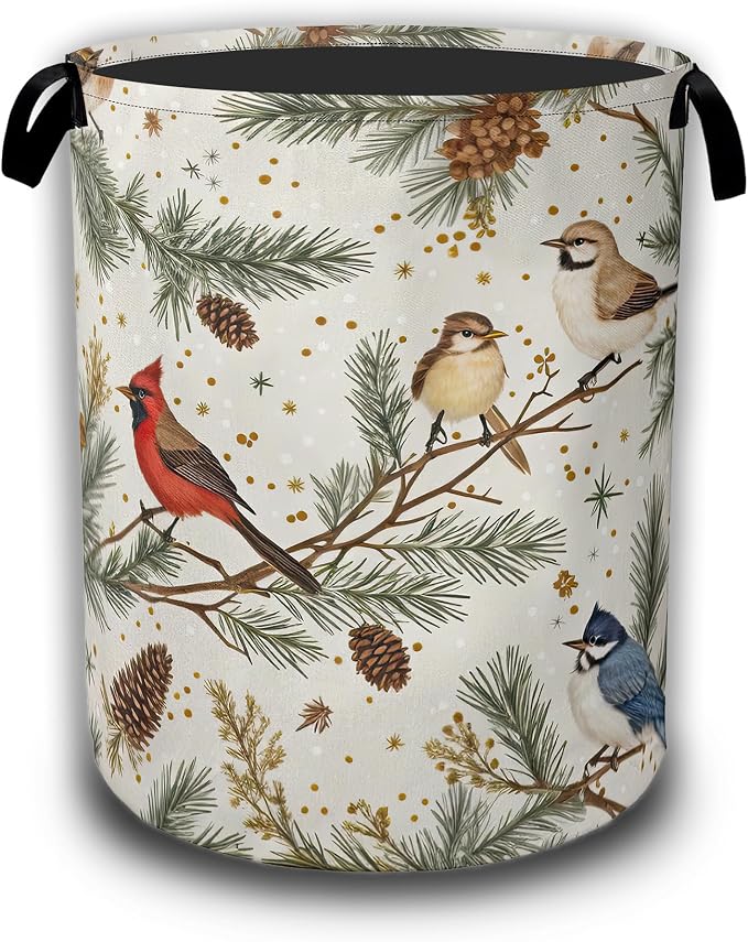 Blue Bird Cardinal Pine Laundry Baskets,Laundry Hamper,Storage Basket with Handles for Bathroom Bedroom College Dormitory Living Room Nursery Organizer 16"x20.8"