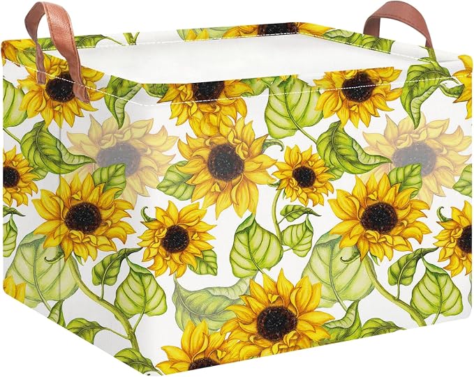 NTAOHAMPER Rectangular Storage Basket Empty,Storage Bin with Handles,Room Decor,Gift Basket,Book Box(Sunflower)