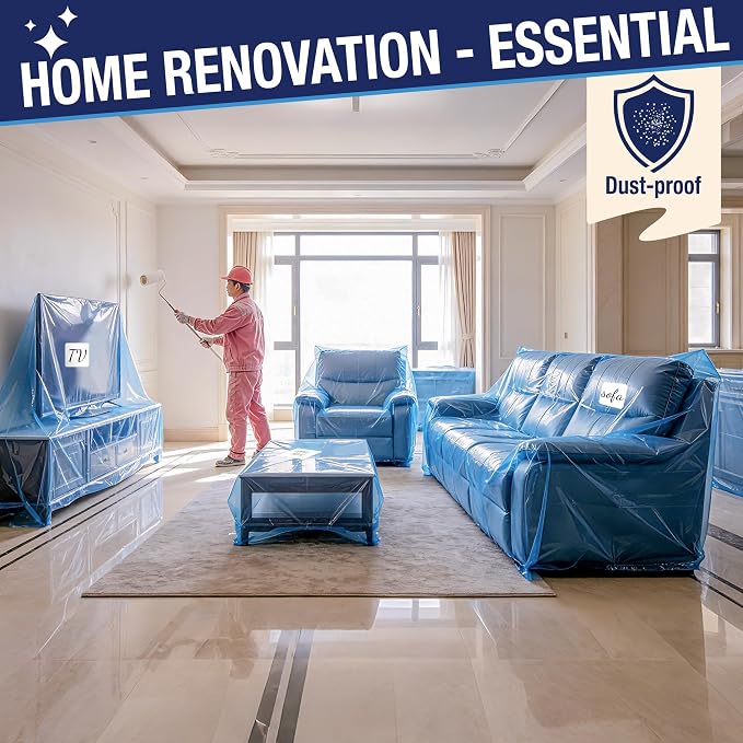 Extra Large Sofa Moving Cover for Storage Transportation | Sofa Couch Clear Plastic Moving Cover with Labels, Waterproof and Dust Proof, Bag Open Size 92x 62 x 42 Inch, Blue