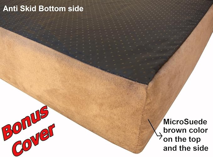Dogbed4less Orthopedic Gel Memory Foam Pet Dog Bed, Waterproof Liner with External Microsuede Cover and Bonus Antislip Cover (Microsuede Espresso, 55"X37"X4" Inches)