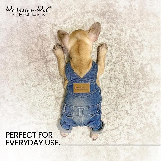 Parisian Pet Dog Overalls - Blue Denim Dog Clothes - Breathable Sling Puppy Jumpsuit - Durable and Trendy Overalls for Dogs - Comfortable Jeans Dog Clothes for Small Dogs - Classy Pet Apparel