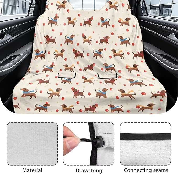 Renewold Rear Bench Towel Seat Covers for Dogs Sport Car Back Seat Towel Covers with Storage Bag Automotive Interior Accessories Picnic Beach Blanket Dachshund Apple Easy Install Foldable
