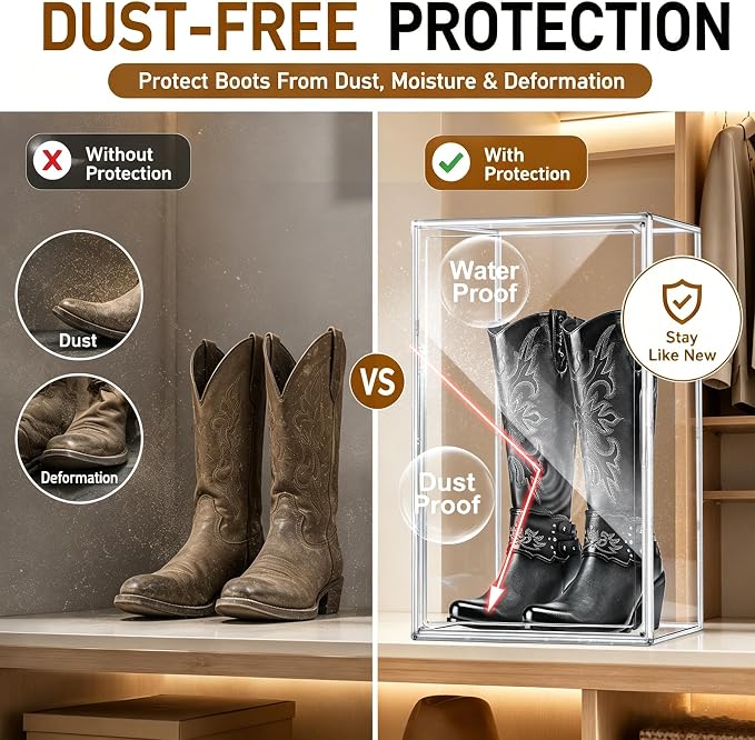 Boot Organizer for Extra Tall Boots, 23.6'' Stackable Acrylic Display Case | Clear magnetic door.Keep tall boots upright.Ideal for knee-high and riding boots,fashion boots,tall collectible,1 Pack