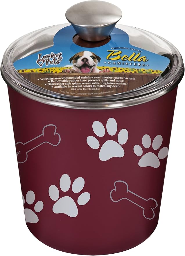 Loving Pets Bella Dog Bowl Canister/Treat Container, Merlot