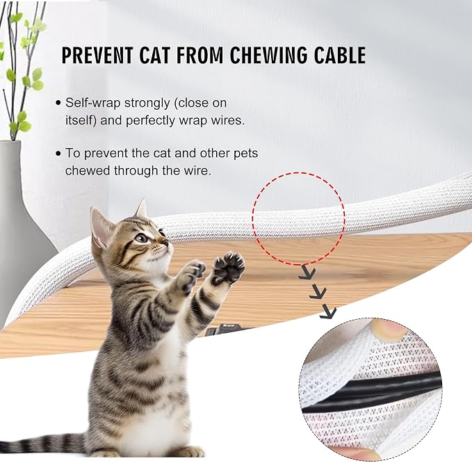 10ft - 1/2 inch Cable Sleeve Split Wire Loom Tubing for Power Audio USB Cable, Cord Management for TV Computer, Protects from Pets Chewing, White