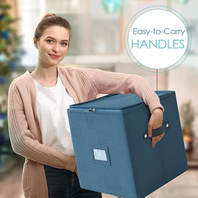 Hearth & Harbor Christmas Ornament Storage Box With 4 Inner Tray Dividers - Non-Woven Ornament Storage Container For 64 Holiday Ornaments or Decorations