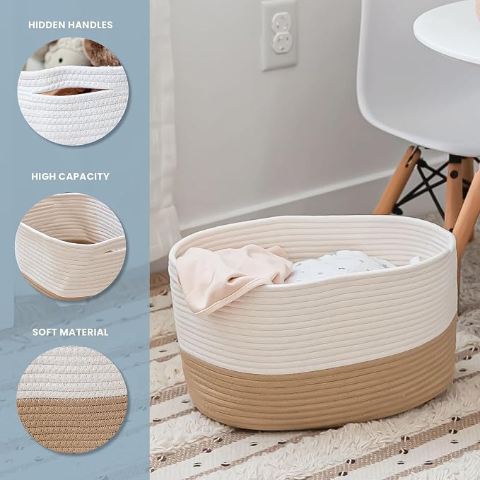 OrganiHaus Cotton Rope Baskets for Shelves, Set of 3, 15x9x10 | Handwoven; a toy bin and organizer for towels, books, or blankets; fits nursery, playroom, or bedroom decor