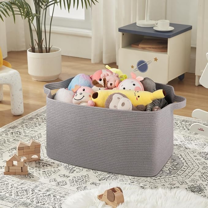 OIASKET Extra Large Blanket Basket, 24" x 16.9" x 14.2" Woven Basket | Woven Storage Basket for Living Room, Rectangle Nursery Blanket Storage for Toys, Towels, Dirty Clothes