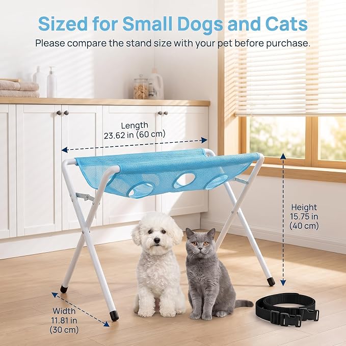 Pet Grooming Hammock for Dogs, Foldable Bath Stand (Pink) | Foldable pet bathing stand, 8-hole mesh sling, Small dogs and cats, Holds up to 44 lbs