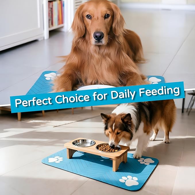 Pet Feeding Mat-Absorbent Dog Feeding Mat for Food and Water Bowl,No Stains Pet Placemat,Quick Drying Water Dispenser Mat for Dog and Cat,Easy to Clean Dog Accessories(S,Blue)