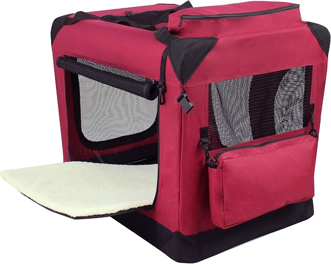 EliteField 3-Door Soft Dog Crate with Bed & Carrying Bag (2-Year Warranty) | 3 Mesh Doors, Steel Frame, Removable & Washable Crate Cover and Bed Cover, Storage Pockets, Indoor/Outdoor, Foldable