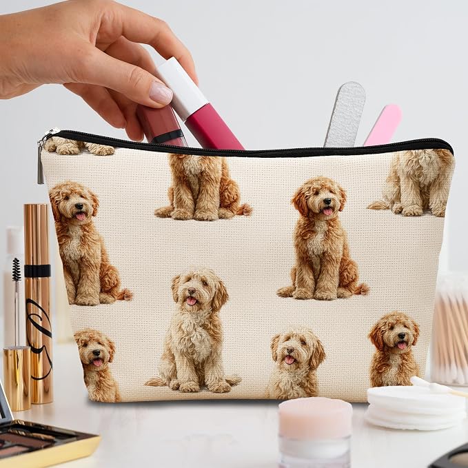 Labradoodle Dog Makeup Bag, Labradoodle Lovers Gifts Cosmetic Bag for Women, Dog Mom Lovers Owner Gifts for Women Christmas, Pet Lover Gift Zipper Travel Makeup Pouch for Purse