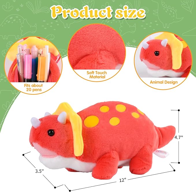 BB FUN HOUSE Pencil Case for Kids, 3D Plush Animal Dog Dinosaur Pencil Pouch Soft Stationery Storage Pen Bag for Girls and Boys School Supplies