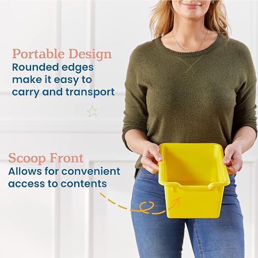 ECR4Kids Scoop Front Storage Bins, Multipurpose Organization, Yellow, 10-Piece | Durable plastic, GREENGUARD Gold Certified, 1.2 gallon capacity, lightweight & nestable, built-in handle, classroom/home use