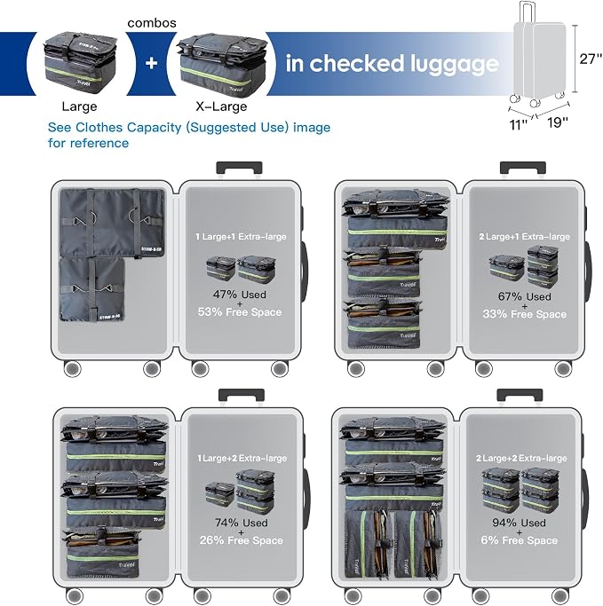 Stow-N-Go Hanging Travel Shelves, Packing Organizer for Luggage. Carry on Closet for Suitcase. Expandable Packing Cube. Travel Essentials. (Dark Gray - L, L = (L) 11.8" x (W) 11.8")