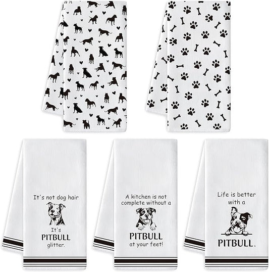 R HORSE Pitbull Kitchen Dish Towel - 5Pcs Cute Pitbull Cleaning Dishcloth Animal Dog Absorbent Bar Quick Dry Hand Towel Tea Towels for Women Housewarming Birthday Bathroom Kitchen Home Decors