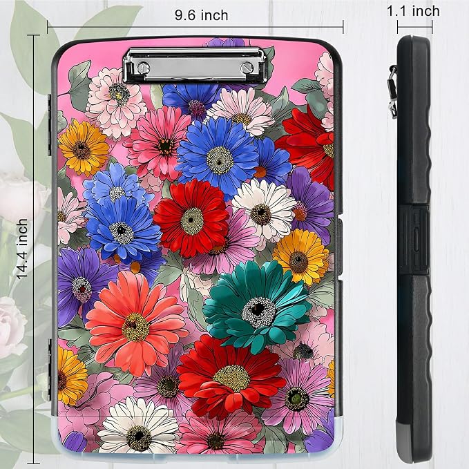 A4 Clipboard with Storage Pen Holder, Clipboards Organizer Nursing Clipboard Foldable File Folder Plastic Clipboard Folio Clip Board for Office Work Classroom Doctor, Wildflower Pink