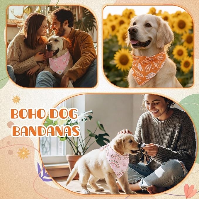 Sanwuta 60 Pcs Summer Flower Dog Bandanas Bulk Floral Dog Bandanas Adjustable Pet Bibs Triangle Scarf Floral Costume for Small to Large Pet(Flower Pattern, Medium)