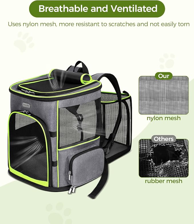 BAGLHER Expandable Cat Carrier Backpacks, Retractable Pet Carrier Backpack for Small Dogs & Cats with Breathable Mesh, Travel Bag Up to 18 Lbs for Hiking Camping Outdoor - Grey