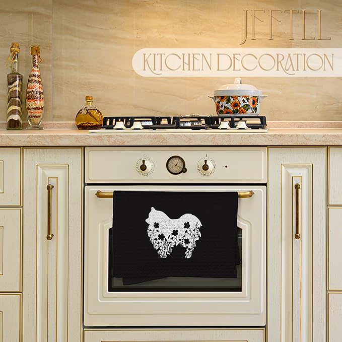 Pomeranian Gifts Kitchen Towels, Floral Pomeranian Decor Hand Towels for Bathroom, Dog Bathroom Kitchen Decor, 16x24 Inch