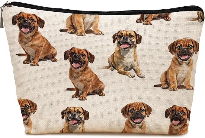 Puggle Dog Makeup Bag, Puggle Lovers Gifts Cosmetic Bag for Women, Dog Mom Lovers Owner Gifts for Women Christmas, Pet Lover Gift Zipper Travel Makeup Pouch for Purse