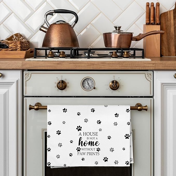 White Paw Farmhouse Kitchen Towels Decor Gifts for Women Pet Lovers, A House is Not A Home Without Paw Prints Decorative Bathroom Towels, Funny Dish Hand Towels for Kitchen Drying 16x24 Inch