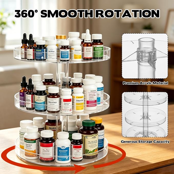 Medicine Bottle Organizer Shelf, 3-Tier Medicine Cabinet Organizer for Countertop and Bathroom, Transparent Removable Organizer for Small Medication Bottles Small Vitamins Bottles