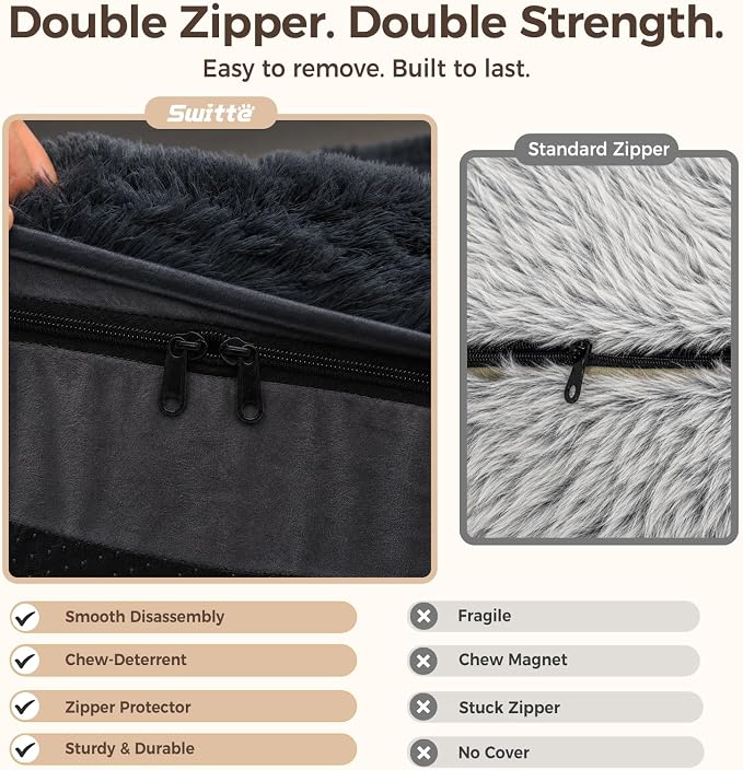 Human Dog Bed for Adult, 71"x48" Large Pet Dog Bed, Dark Grey | Adult Dog Bed for Humans with Pillow & Blanket, Fluffle Cloud Dog Bed with Orthopedic Foam Bolster, Durable Zipper, Portable