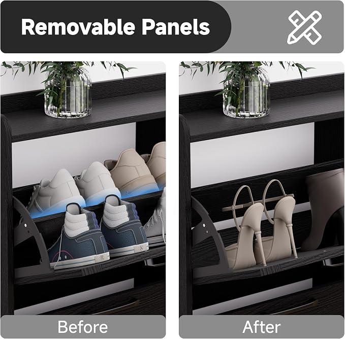 Shoe Storage Cabinet with 4 Flip Drawers, Freestanding Shoe Organizer with Adjustable Shelf & Anti-Tipping Device, Hidden Shoe Rack for Entryway, Hallway, Foyer, Lounge（Black）