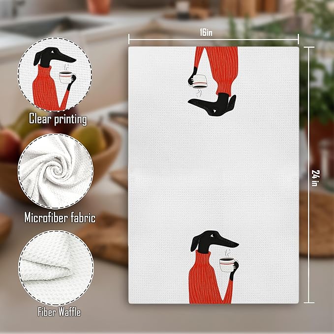 Funny Coffee Italian Greyhound Kitchen Towels Decorative, Italian Greyhound Gifts Hand Tea Towels for Coffee Bar, Dog Mom Lovers Dad Gifts Dish Towel Dishcloth, 16x24 Inch